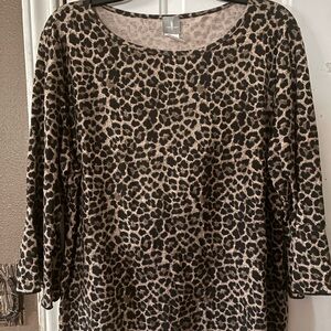 Fair lady  Animal Print Long Sleeve Scoop Neck Blouse - Black & Brown